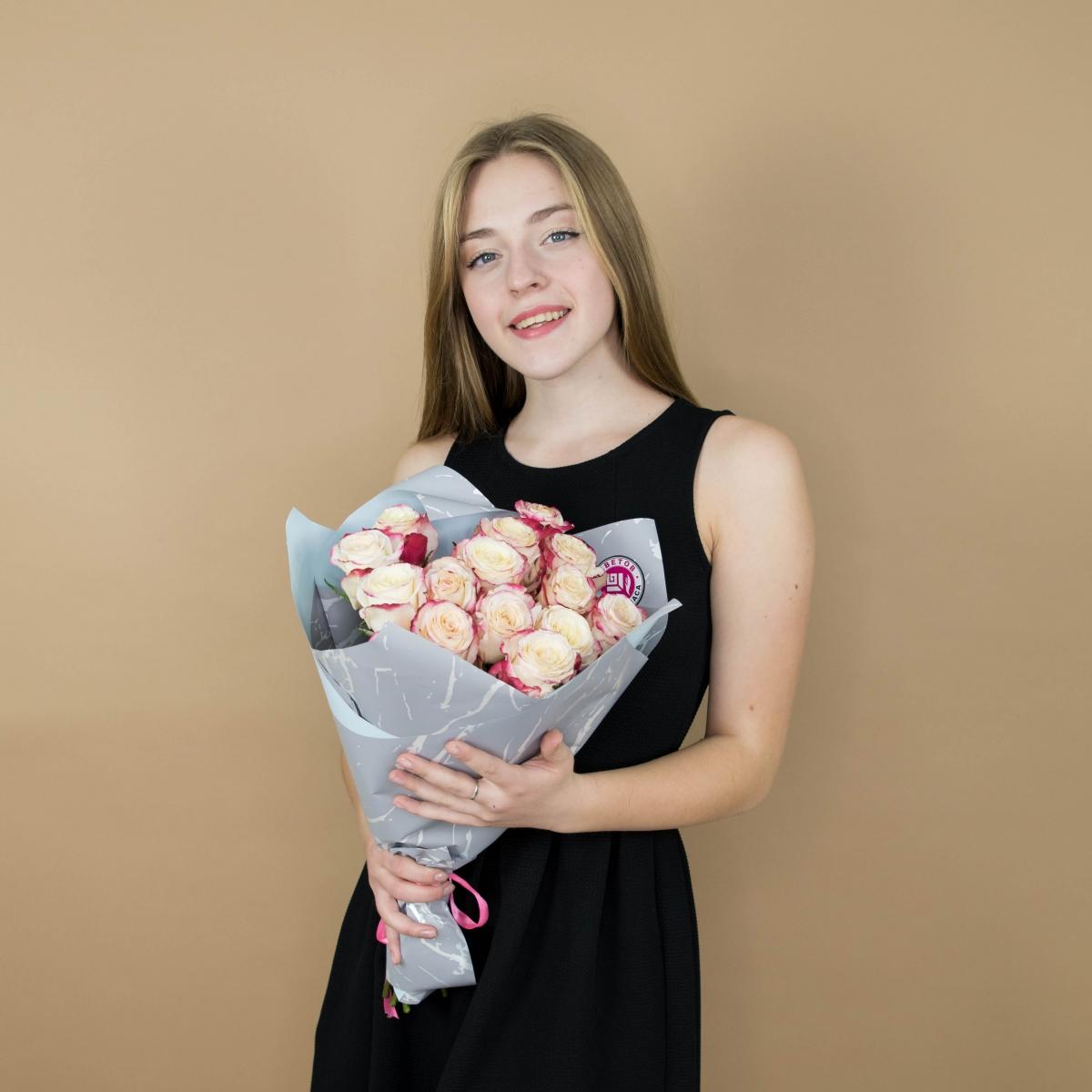 Розы красно-белые 15 шт 40 см (Эквадор) (код товара: 2112)