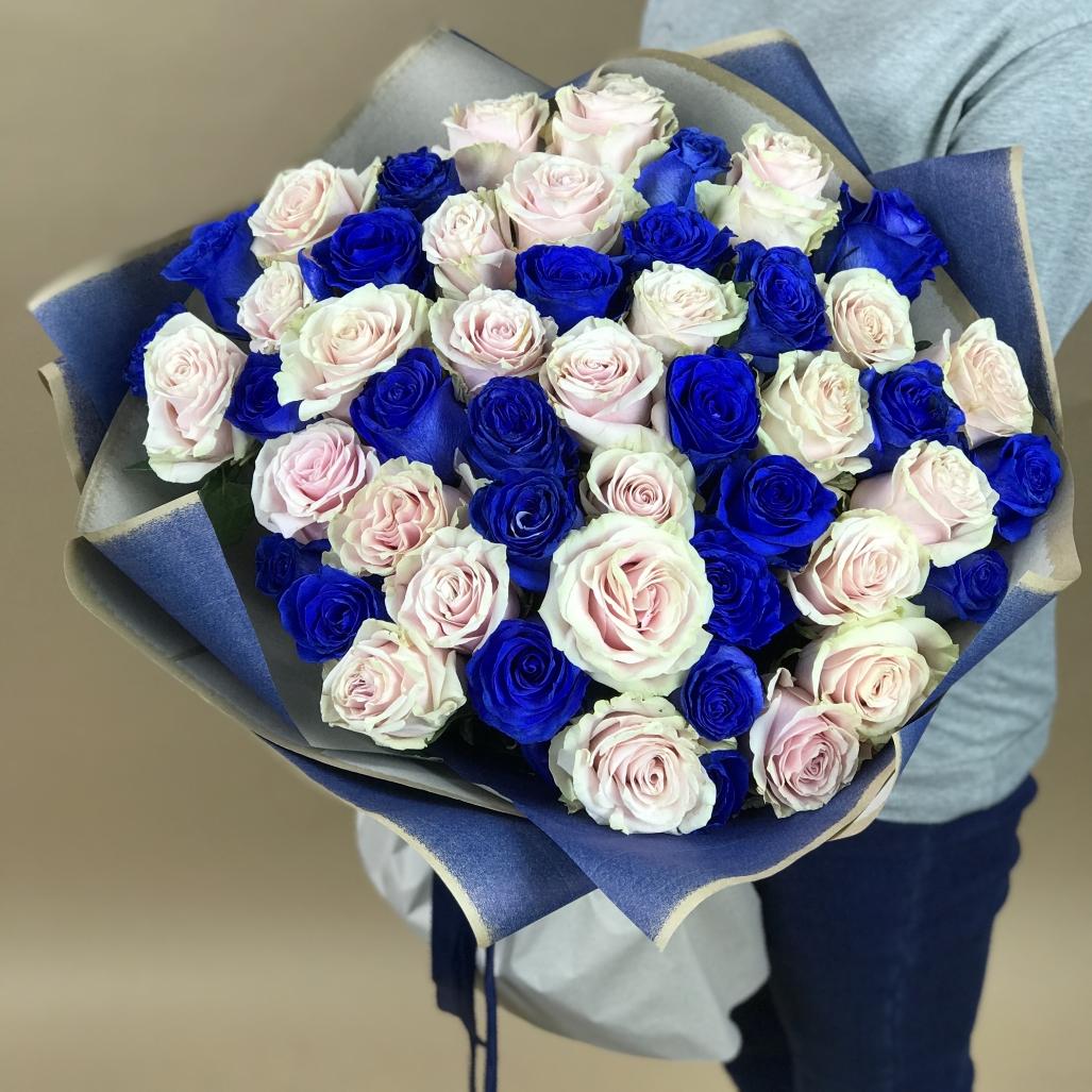 Белая и Синяя Роза 51шт 70см (Эквадор) №  2744