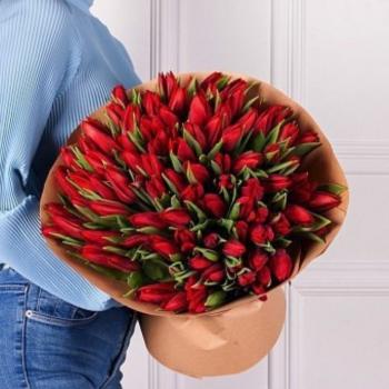 Красные тюльпаны 101 шт (артикул  3476)